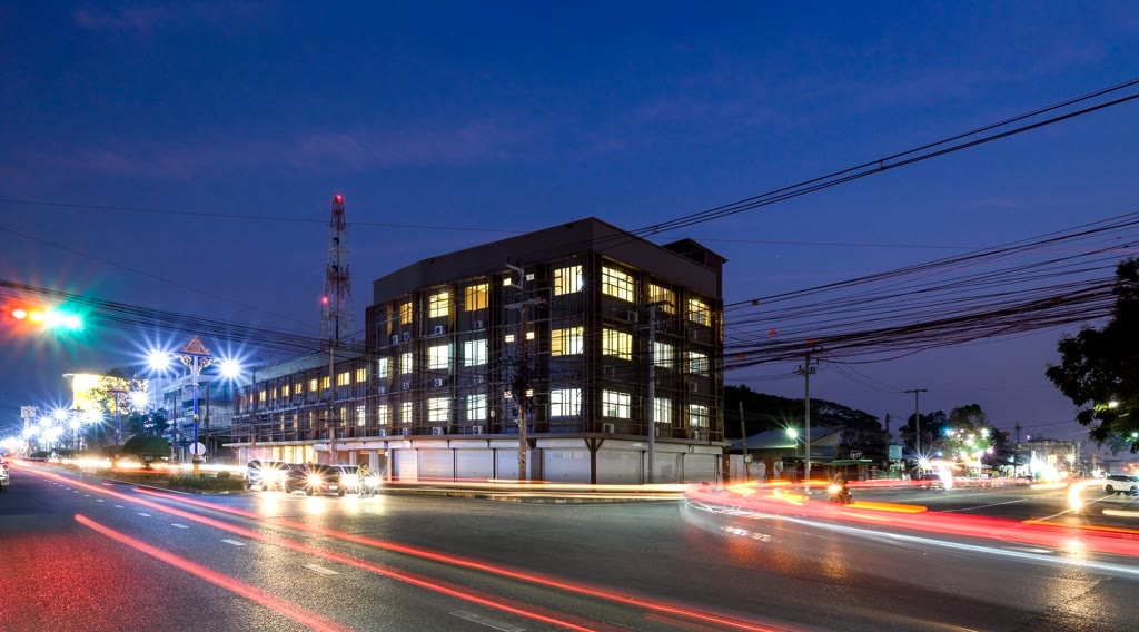 Night light trails outside Grand Hotel Buriram